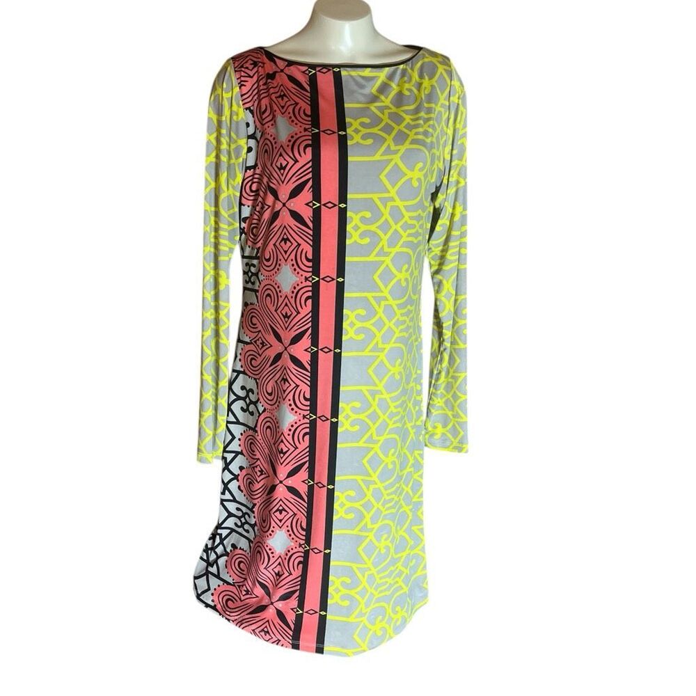 Analili Multicolor Long Sleeve Retro Style Print Dress‎ Sz XL